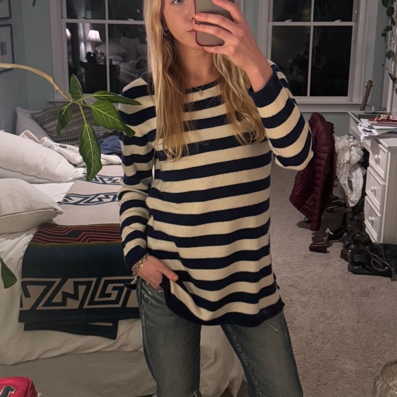 Navy and Cream Striped Sweater - Picture 2 of 3